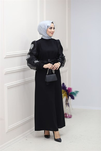 İnci Kol Elbise Siyah 5204